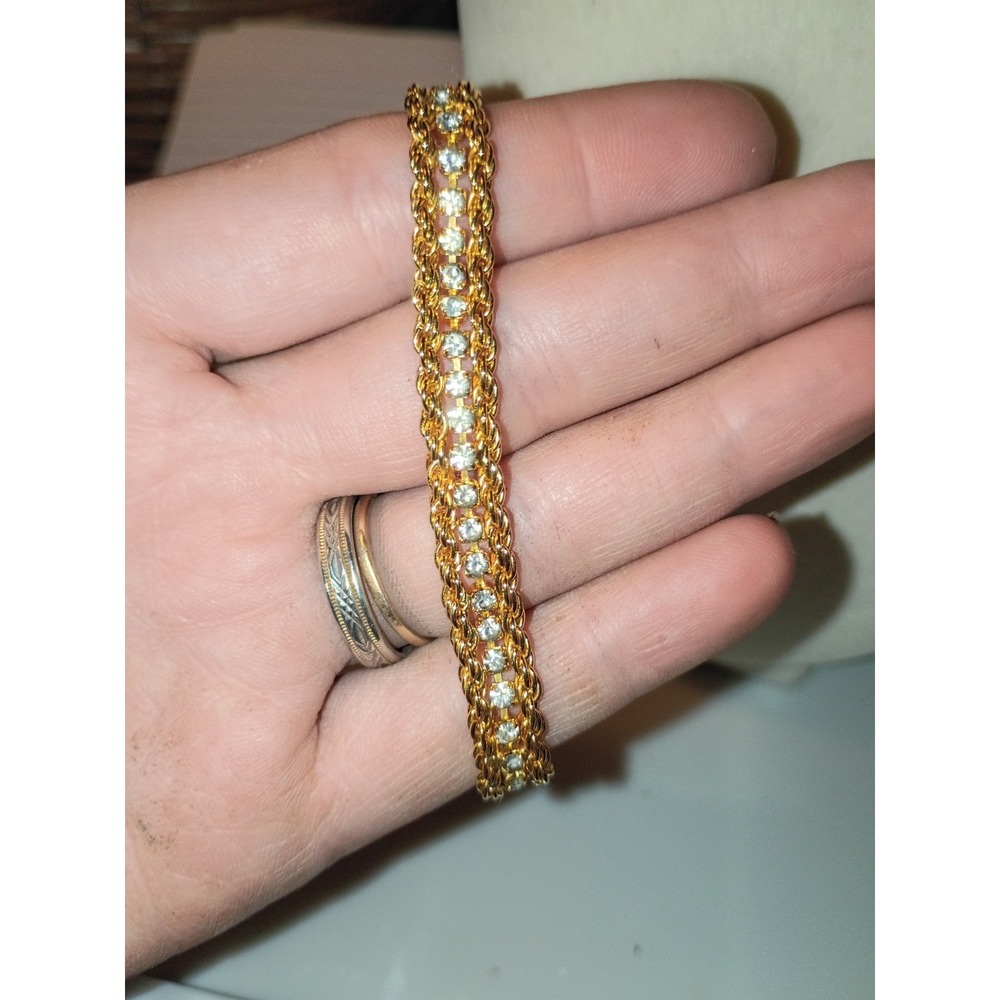 Twisted Gold Tone Tennis Bracelet USA Stamped 7"